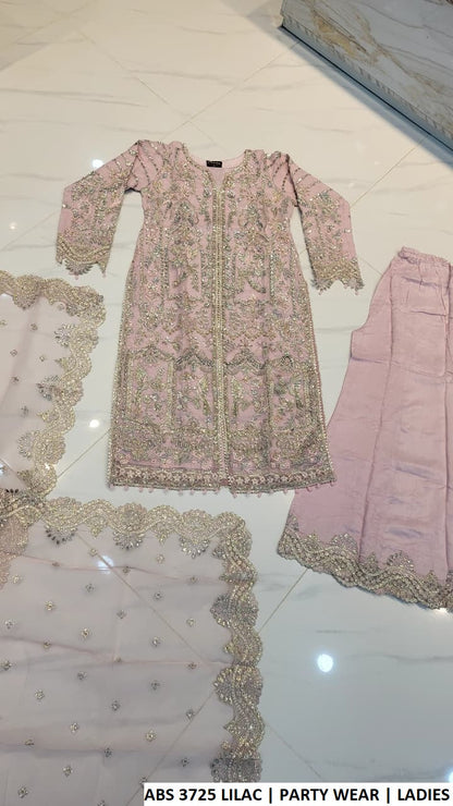 ABS 3725 LILAC - Lilac Organza Straight 3-Piece Women's Pakistani Suit