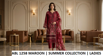 ABL 1258 MAROON - Maroon Cotton Straight 3-Piece Women's Pakistani Suit