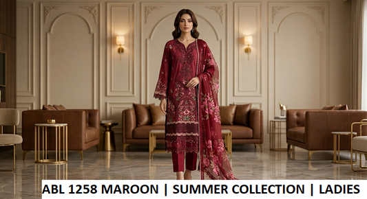 ABL 1258 MAROON - Maroon Cotton Straight 3-Piece Women's Pakistani Suit