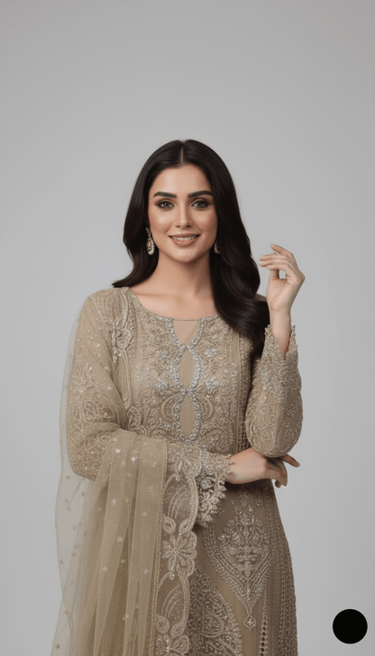Pakistani women's chiffon straight shirt with plazo side view