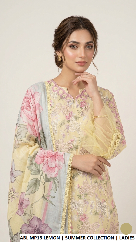 Lemon yellow poly lawn Pakistani women's straight shirt with plazo side view