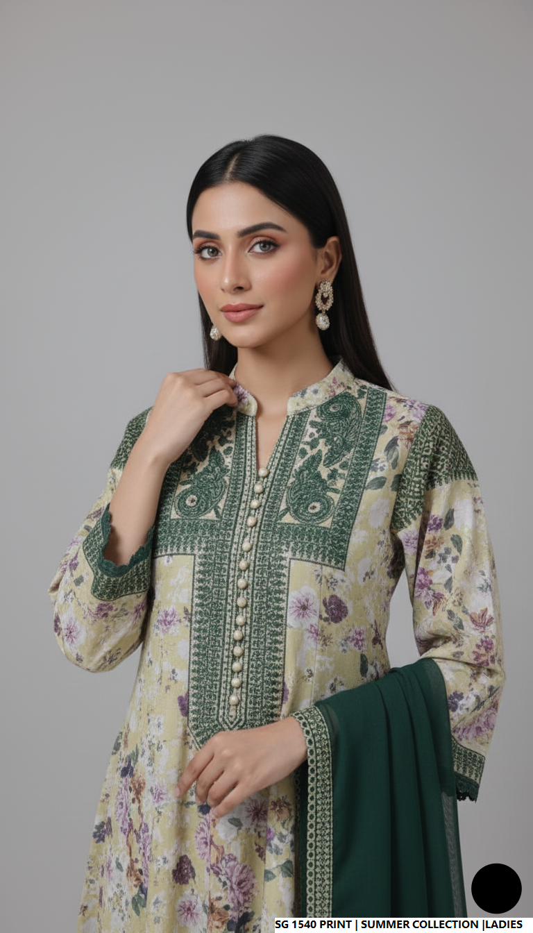 Pakistani women's lawn A-Line printed casual shirt side view