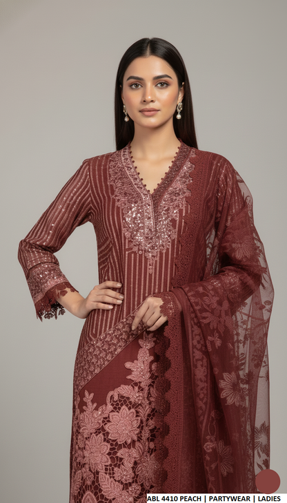Pakistani women's peach chiffon straight shirt back view