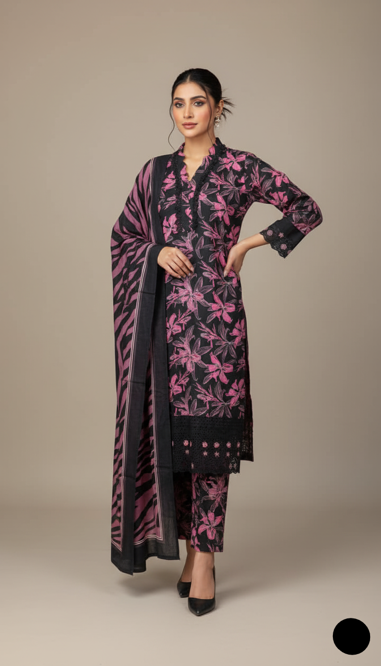 Lawn A-Line printed shirt - Pakistani women's casual summer outfit with cotton trouser front view