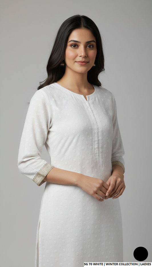 White lawn Pakistani women's 2-piece casual summer suit side view
