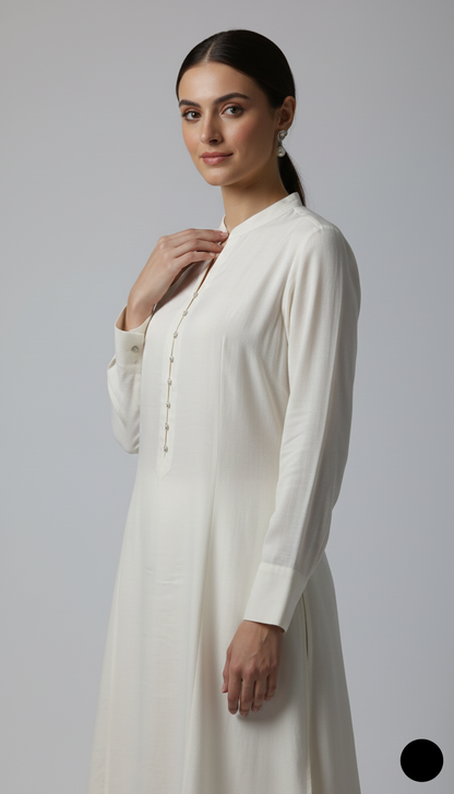 Off white lawn Pakistani women's 2-piece casual summer suit side view