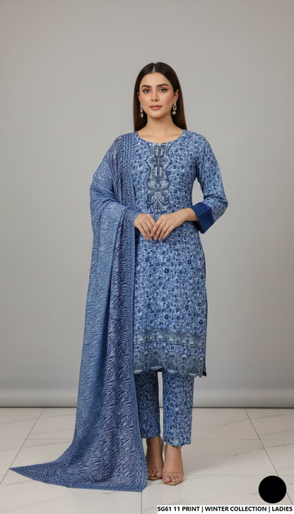 Lawn A-Line printed shirt - Pakistani women's casual summer outfit with cotton trouser and soft net dupatta front view