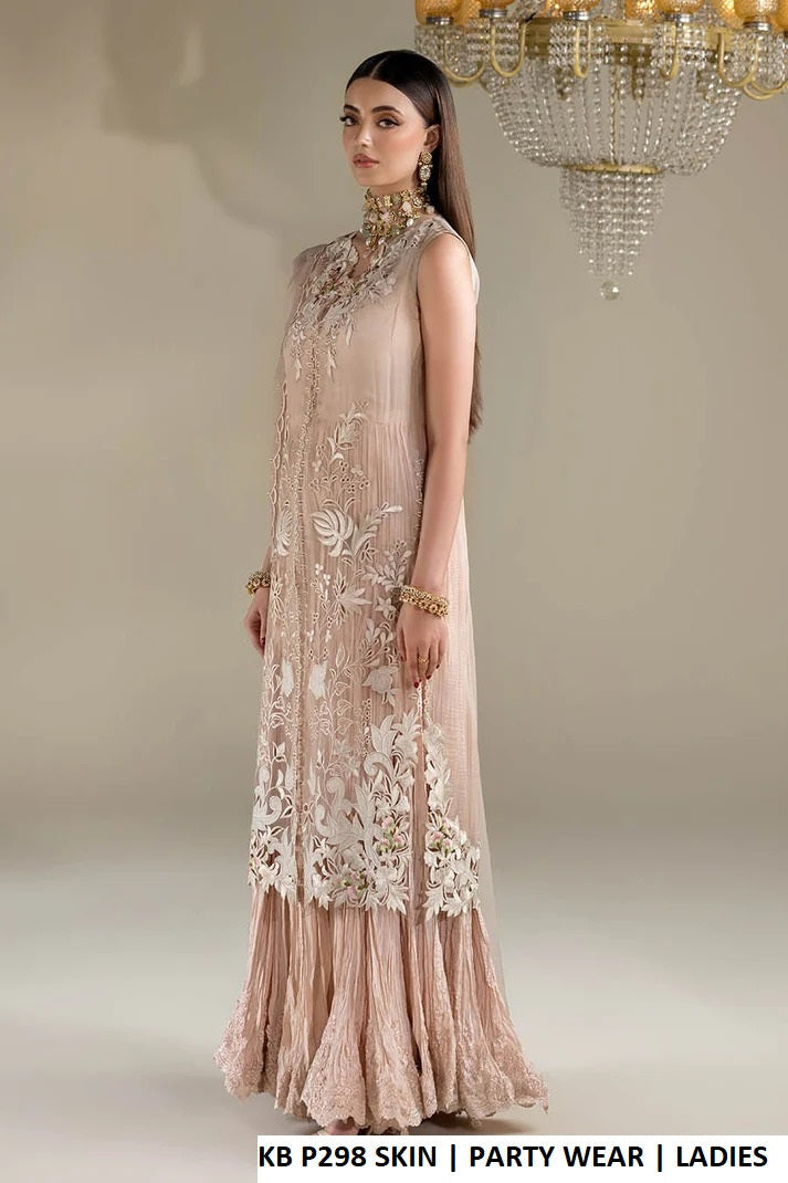 KB P298 SKIN - Skin Organza 3-Piece Women's Suit with Inner Shirt, Sleeves, Dupatta & Elasticized Plazo