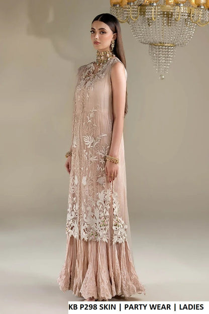 KB P298 SKIN - Skin Organza 3-Piece Women's Suit with Inner Shirt, Sleeves, Dupatta & Elasticized Plazo